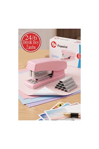 Açık Pembe Zımba Makinesi 24/6 1 Adet Fixpoint P-4529 Pastel Renkler Büyük Zımba Makinası Ve Teli 15 20 Sayfa Ofis Büro