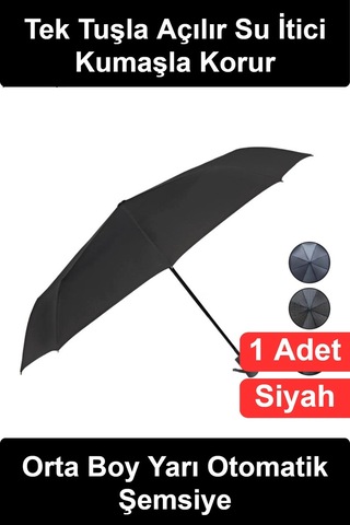 Wonara Şemsiye Orta Boy Yarı Otomatik Katlanabilir Siyah Desenli Saplı Su İtici Kumaş Metal İskelet Rüzgar Çok Renkli