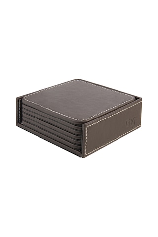 Bardak Altlığı,6 Lı Set,masaüstü Kare Cup Coaster,vegan Suni Deri,11x11 Cm.,kahverengi