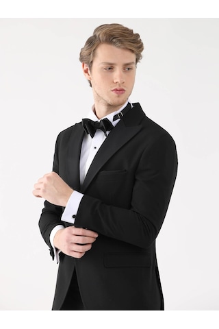 Dufy Siyah Erkek Slim Fit Sivri Yaka Smokin Takım - 92409 Siyah