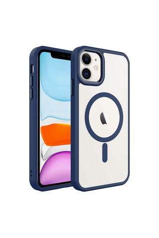 Apple Uyumlu iPhone 11 Uyumlu Wireless Şarj Özellikli Zore Krom Magsafe Silikon Kılıf-lacivert Lacivert -