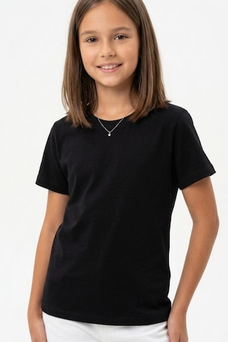 Modanıno Kız Çocuk Geniş Kalıp Basic T-shirt 6-14 Yaş 12691ds Siyah
