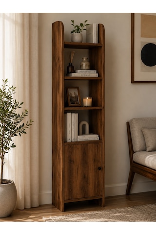 Asya Oval Hatlı Kapaklı Kitaplık Ahşap