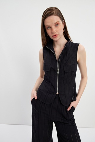 Stella Pulvis Siyah Fermuarlı Cepli Kuplu Bluz