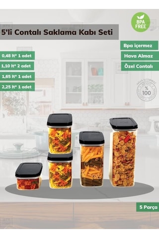 5 Li Saklama Kabı Seti Bpa Free Sızdırmaz Erzak Kabı Hava Almaz Bakliyat Kutusu Şeffaf