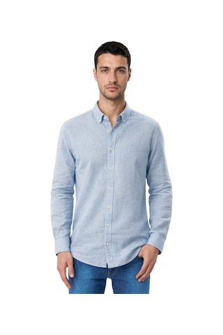 Arma Ar-ma Erkek Keten Gömlek Baskisiz Basic Düğme Kapamali Cepsiz Uzun Kollu Gömlek Dokuma Kumaş Regular Fit %60 Pamuk %40 Keten Y31485118102 Mavi-m2