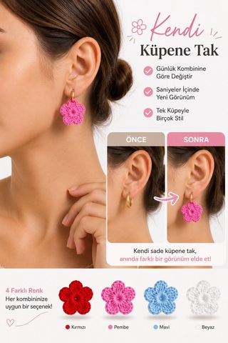 Küpe Süsü 4 Renk Çiçek Küpe Aksesuarı Değiştirilebilir Çıkarılabilir Küpe Moda Aksesuarı Hafif El Yapımı Beyaz