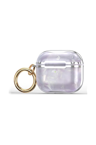 Mermer Doku Galvanik Çerçeve Kulaklık Koruyucu Kılıf Airpods Uyumlu 3 İçin Kanca İle Mor + Gümüş