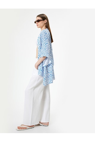 Koton Oversize Kimono Kısa Geniş Kollu Viskoz Kumaş Etnik Desenli Lacivert Desenli 4sak80019mw Lacivert