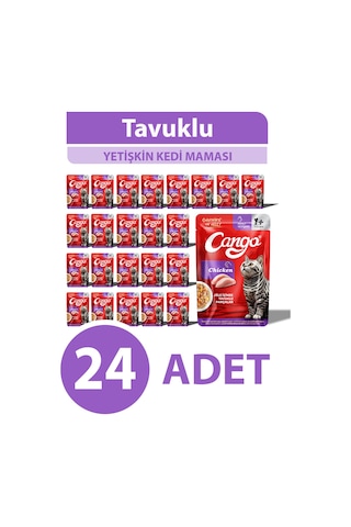 Cango Yaş Yetişkin Kedi Maması Tavuk Etli 80 Gr 24 Adet