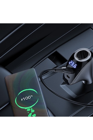 90w Turbo Hızlı Şarj Destekli Akıllı Araç Çakmak Şarjı + Ekstra Dc Çıkışlı