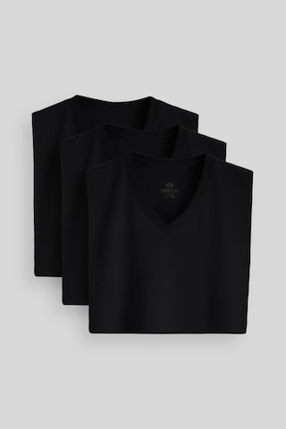 Standart Fit Basic V Yaka 3lü Paket Siyah Erkek T-shirt 87912 SIYAH