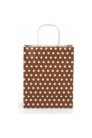 1.kalite 18x8x24cm 5 Adet Kahverengi Renk Beyaz Benekli Kraft Kağıt Çantahediye Poşetihediye Paketi