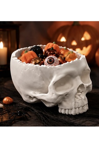 Halloween Cadılar Bayramı Dekoratif Kuru Kafa Şekerlik Kase