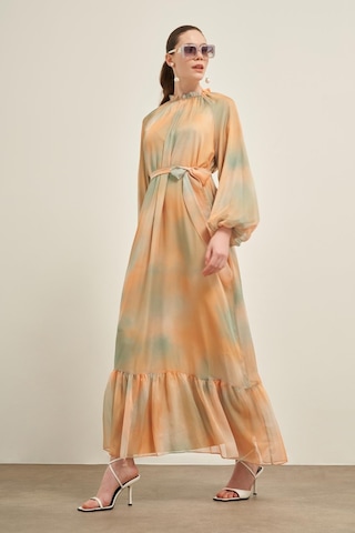 Ftz İpek Saten Elbise Turuncu 31039 Turuncu