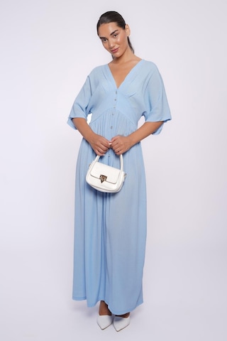 Madmext Bebe Mavisi V Yaka Düğmeli Elbise Mg2339 Bebe Mavisi