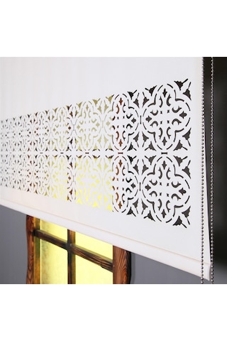 Lazer Kesim Stor Perde - Kalın Mat Model - Beyaz/Krem (471163342)