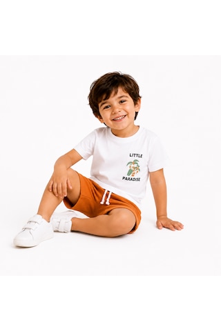 Tucankids Baskılı Erkek Çocuk İkili Takım Beyaz Kiremit Kiremit - Beyaz