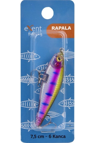 Exent, 3 Adet 8 Gr. 7,5 Cm 6 Kancalı Suni Balık Yemi, Rapala-gerçek Görünümlü Suni Yem