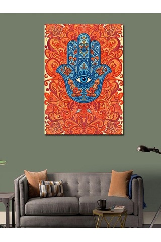 Kanvas Tablo Nazar Boncuğu Desenli Hamsa Eli 100cmx140cm