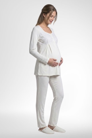 Mecit Pijama Mecit 6402 Elegant Ekru Dantel Pelerinli Lohusa Pijama Takımı