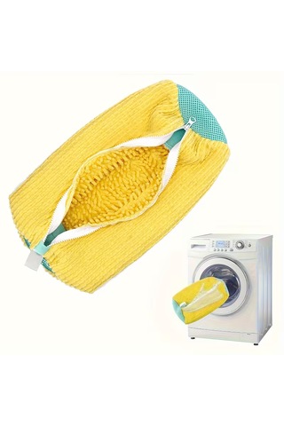 Mikrofiber Astarlı Ayakkabı Yıkama Çantası & Koruyucu Fermuarlı Çamaşır Filesi Sarı