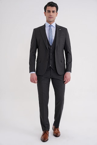 Efor Slim Fit Çift Yırtmaç Çizgili Esnek Yünlü Antrasit Yelekli Klasik Takım Elbise Tk 935 Antrasit