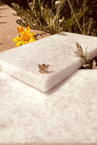 Kurdele Fiyonk Tasarım Zirkon Taşlı Şık Altın Renk Çelik Piercing Tragus Helix Stainless Steel