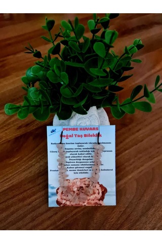 Gümüştel El Sanatları Sertifikalı Doğal Kırık Taş Pembe Kuvars Taşı Bileklik Asansörlü Kilit Sistemi Pembe