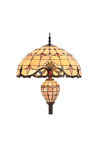Home London Breeze Barok Tiffany Vitray Ayaklı Lamba, 163 Cm Çift Aydınlatmalı Lambader Ekru Diğer