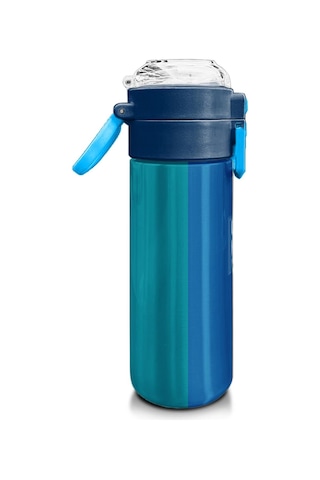Coral High Kids Renkli Çizgili Desenli Pipetli Ve Direkt İçim Çelik Termos 500 Ml 31879 Çam Yeşili