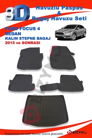 Ford Focus 4 Kalın Stepne Sedan 2015 ve Sonrası Paspas ve Bagaj H Siyah