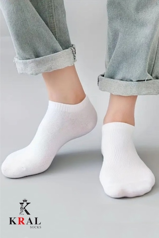 Kral Socks Kadın - Erkek 10 Çift Düz Desen Ekonomik Bilek Boy Patik Çorap Asorti