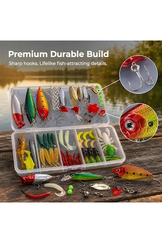 78 Parça Balıkçılık Yem Seti, Rapala Jig Sahte Olta Yemi Ve Aksesuar Kutusu, 3d Gözlü Popper Minnow Vıb Spinner Kaşık Kurbağa Karides Solucan Levrek Turna Alabalık Somon İçin Premium Balıkçı Seti