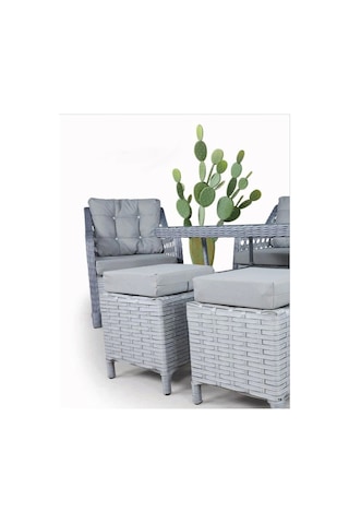 Menekşe 3+1+1+2puf+masa Rattan Bahçe Balkon Mobilyası, 7 Kişilik Bahçe Takımı Gri-gri Gri