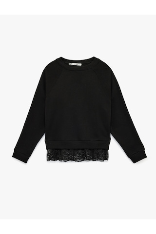 Koton Dantel Detaylı Uzun Kollu Bisiklet Yaka Oversize Sweatshirt Siyah 6sal10334ık Siyah