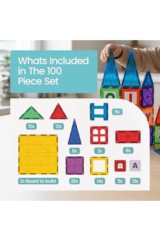 100 Parça Manyetik Blok Set 3+ Yaş Bebek Ve Çocuklar İçin Stem Montessori Eğitim Seti Okul Öncesi Ve İlkokul Çocuklarına Uygun Oyuncak