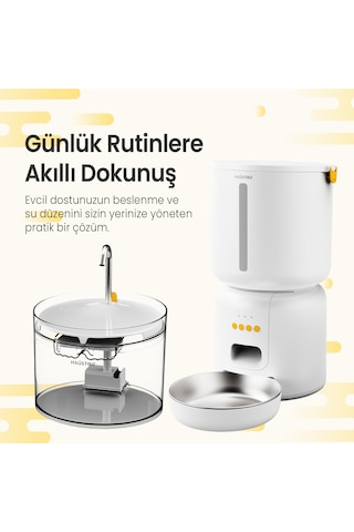 Haustier Fw3 Beyaz Akıllı Mama Kabı, Kedi Su Pınarı Akıllı Beslenme İstasyonu 2 Li Set