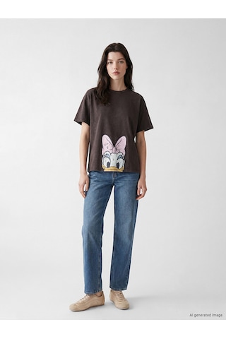 Lcw Comfort Kahverengi Daisy Duck Baskılı Kadın Tişört