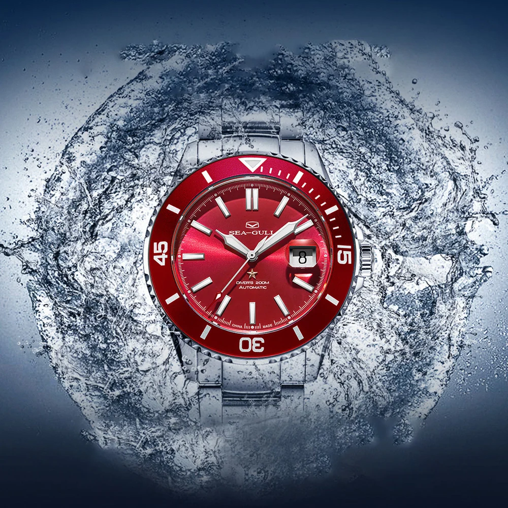Sea-gull Ocean Serisi 200m Su Geçirmez, Safir Kristal Camlı, Gravürlü Arka Kapaklı 44 Mm Diver Saat Metalik