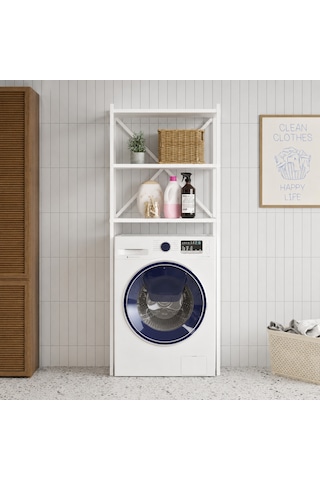 Braga Metal 3 Çamaşır Makinesi Üstü Düzenleyici Raf Beyaz Banyo Düzenleyici Dolap Beyaz - Beyaz