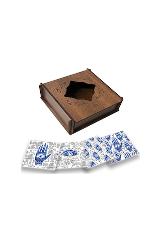 Nazar Siyah 4'lü Seramik Bardak Altlığı Mavi - Siyah