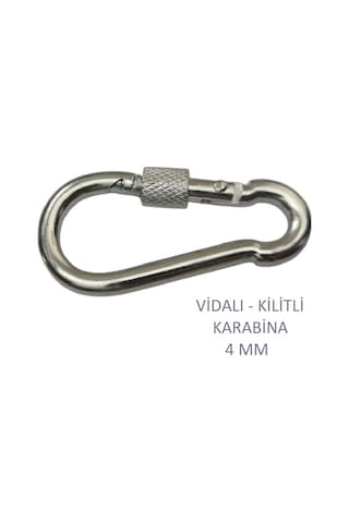 Galvanizli Vidalı Kilitli Karabina, 4 Mm, Askı, Çengel, Kanca, Anahtarlık 4 Adet