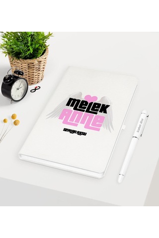 Kişiye Özel Melek Anne Beyaz Defter Kalem Seti Beyaz