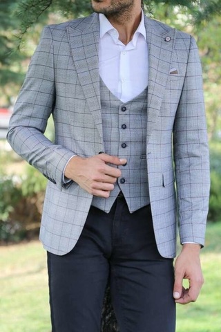 Wessi Ekose Ceket Yelek Set Siyah