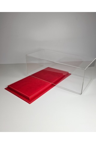 1:18 Model Araçlar İçin Kırmızı Deri Tabanlı Pleksi Case