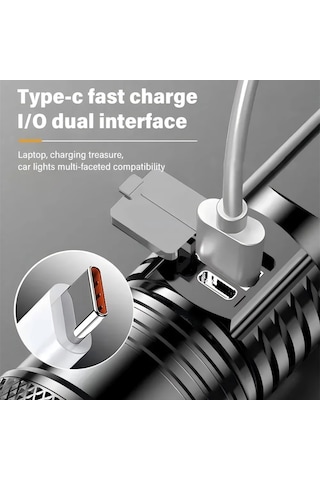 Led El Feneri İçin Güçlü Şarj Edilebilir Fener Usb Kamp Feneri El Feneri Fener 6607 Zoom