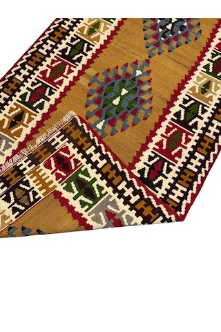 El Dokuma Sıfır Yahyalı Kilim 102x200 Kök Boya %100 Yün Kilim Renkli