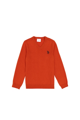 U.S. Polo Assn. Erkek Çocuk Kiremit Basic V Yaka Kazak 50294200-VR031