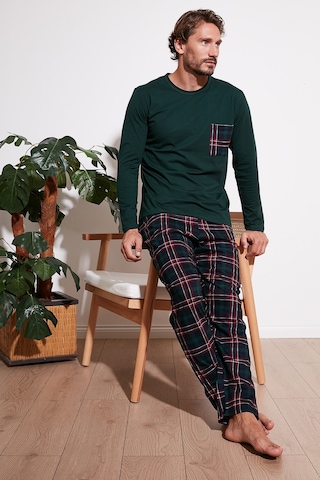 Buratti Ekoseli Cepli Beli Lastikli % 100 Pamuk Regular Fit Erkek Pijama Takımı 6572001 Yeşil